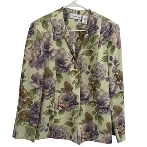 Alfred Dunner Floral Blazer Jacket Size 16 Green Purple Career Casual